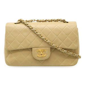 CHANEL Matelasse 23 Coco Mark Chain Shoulder Bag with Double Chain, Beige Lea...